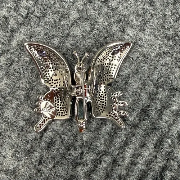 Butterfly Brooch Silver Tone Multicolored Rhinestone Gemstones - Picture 7 of 13